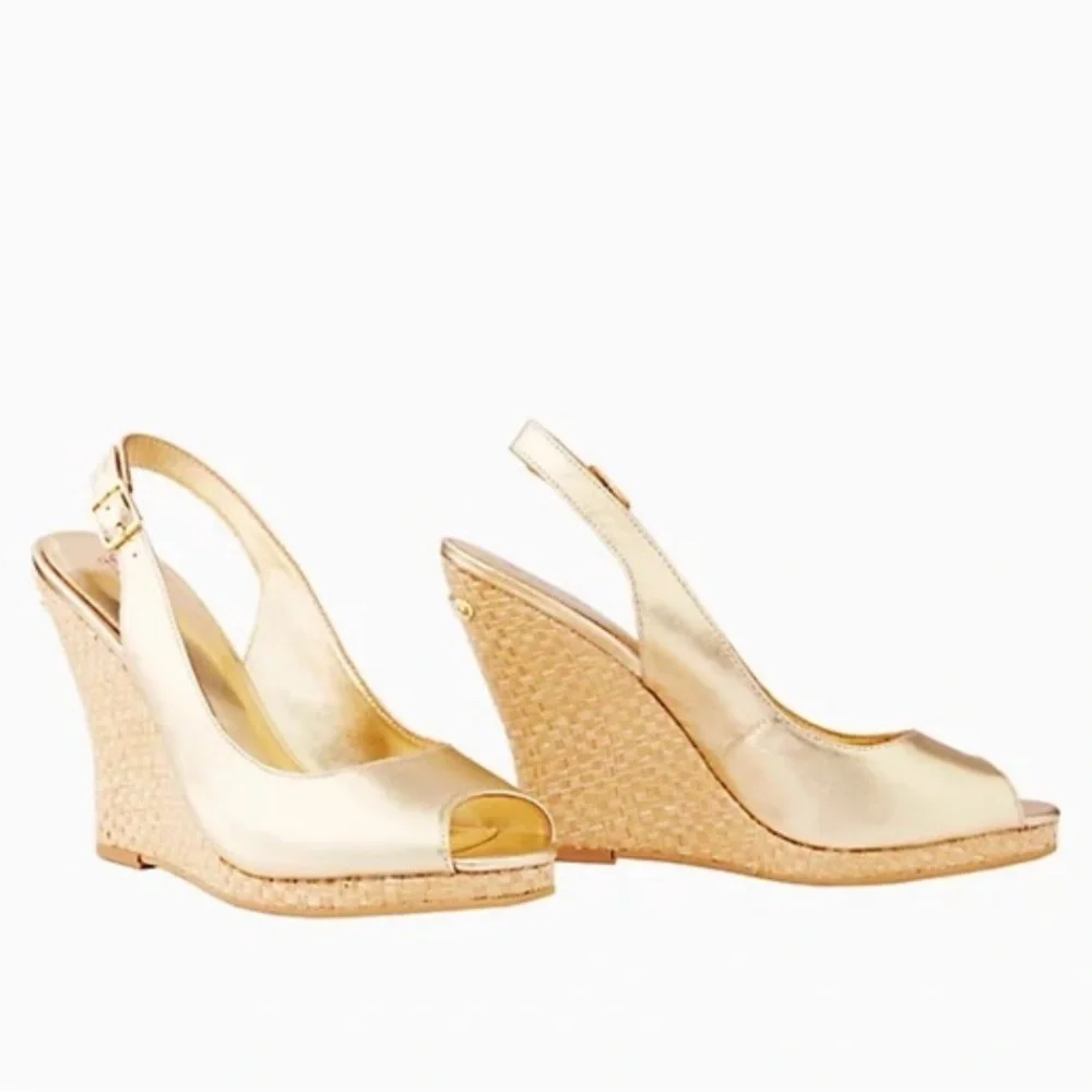Lilly Pulitzer Kristen Wedge Sandals Women’s Metallic Gold Size 10